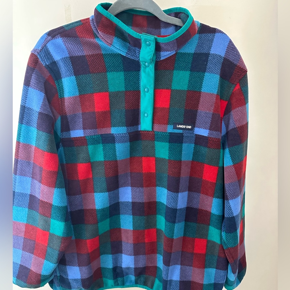 Lands' End Plaid 1/4 Button Pullover Fleece Size 1X